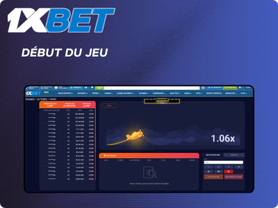 Interface du jeu Aviator 1xBet avec guide d'inscription et paris pour démarrer le jeu crash
